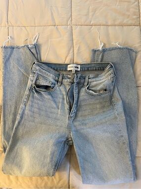 Fashion Nova Light Blue Frayed Ankle Jeans